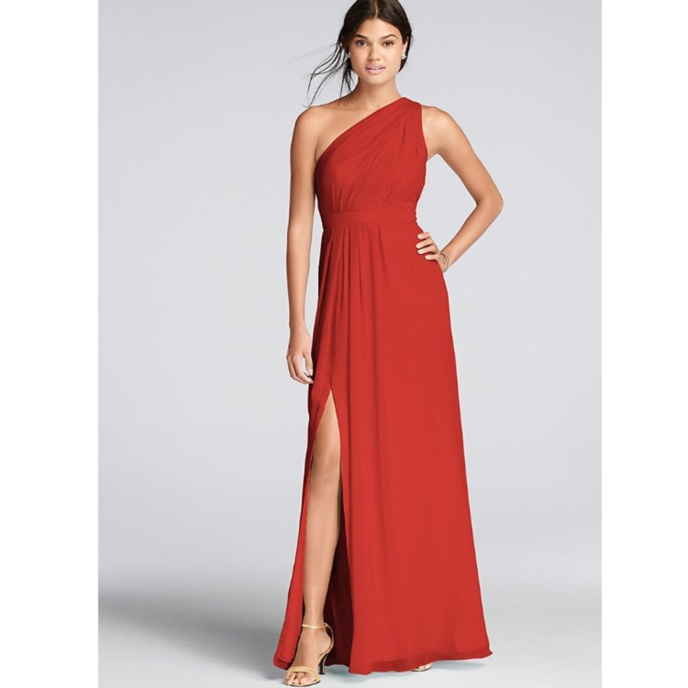 Long One Shoulder Crinkle Chiffon Dress